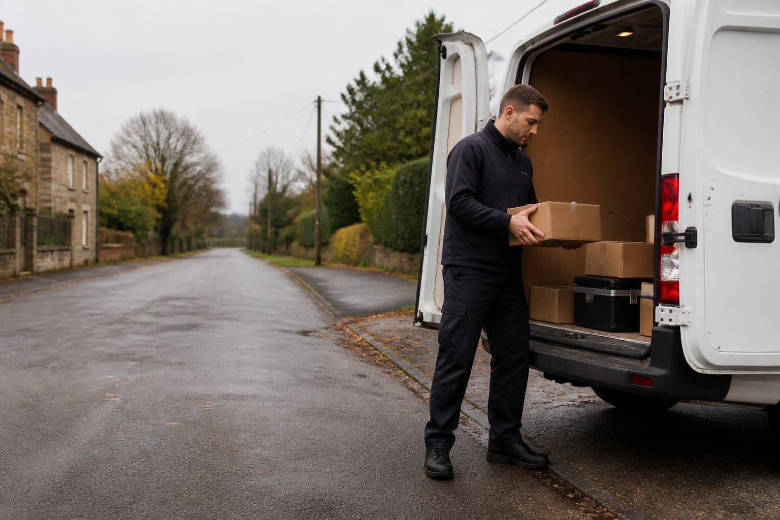 Unbranded courier vehicle prepared for a direct delivery from Ingrave after collection from a school, local company or residential address.