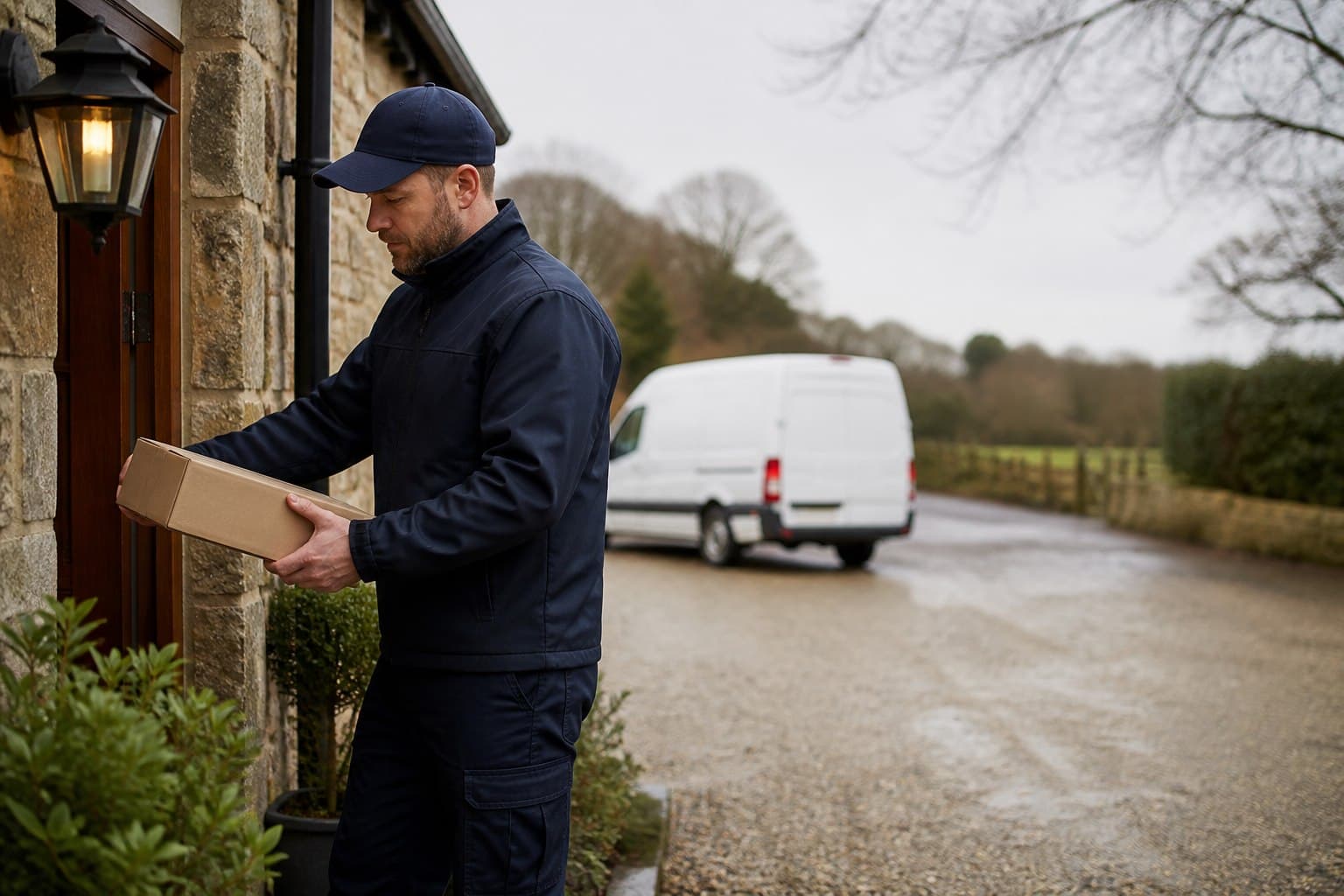 Unbranded courier vehicle prepared for a direct delivery from Pilgrims Hatch after collection from a home, school, clinic or local business.