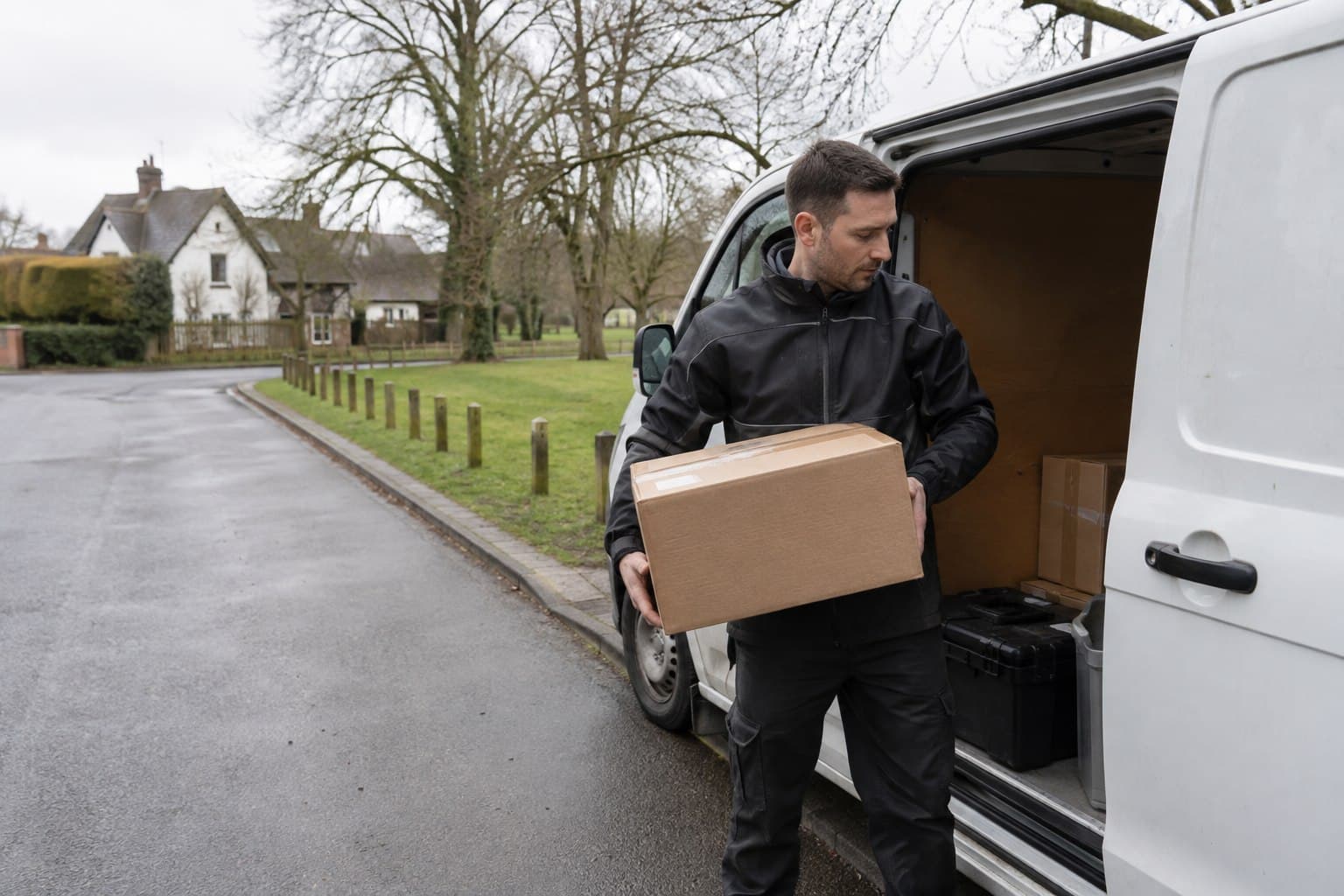 Unbranded courier vehicle prepared for a direct delivery from Stock after collection from a hospitality venue, local firm or home.
